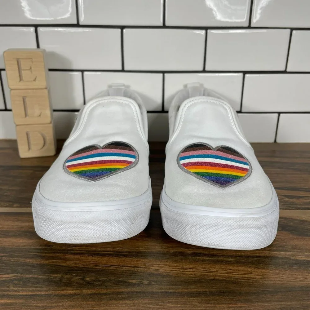 Vans Asher Pride Youth Girl's Size 5 Shoes Glitter Rainbow White Slip On Sneaker